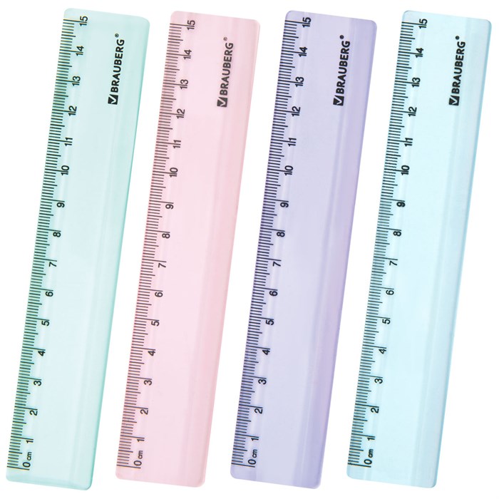 Линейка пластиковая 15 см BRAUBERG "PASTEL", тонированная, ассорти, 117012 117012