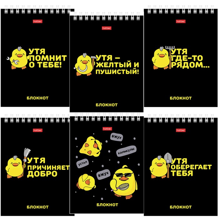 Блокнот МАЛЫЙ ФОРМАТ А6, 40 л., гребень, картон, клетка, HATBER, "УтяКря", 079618, 40Б6В1гр 117646