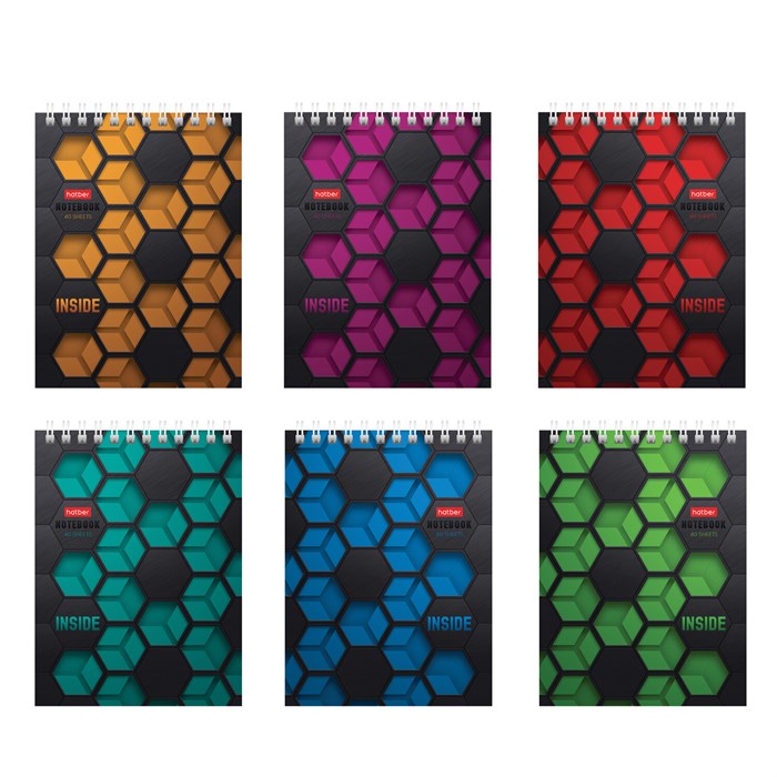 Блокнот МАЛЫЙ ФОРМАТ А6, 40 л., гребень, картон, клетка, HATBER, "INSIDE", 080475, 40Б6В1гр 117649