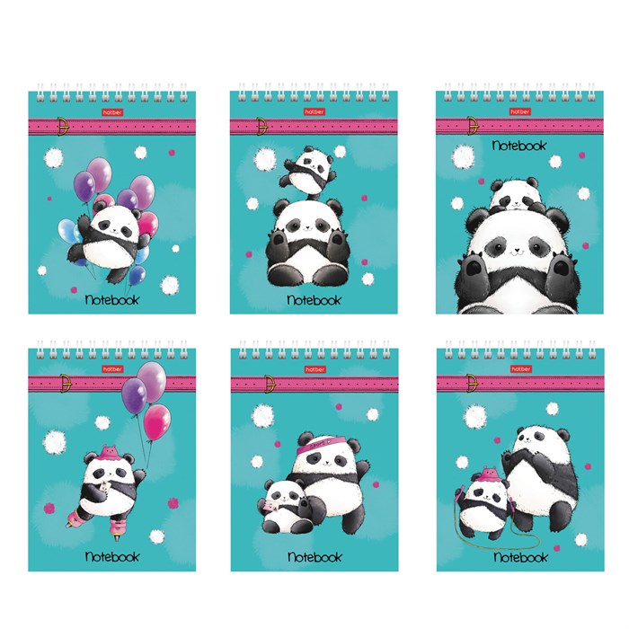 Блокнот МАЛЫЙ ФОРМАТ А6, 60 л., гребень, картон, клетка, HATBER, "Плюшевые панды", 088304, 60Б6В1гр 117652