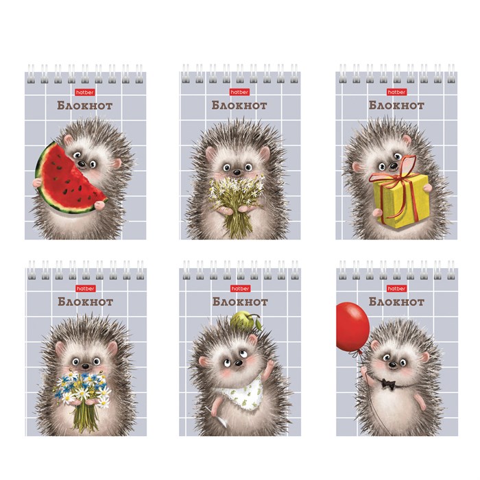 Блокнот МАЛЫЙ ФОРМАТ А7, 40 л., гребень, картон, клетка, HATBER, "Хорошо быть ёжиком", 081183, 40Б7В1гр 117654