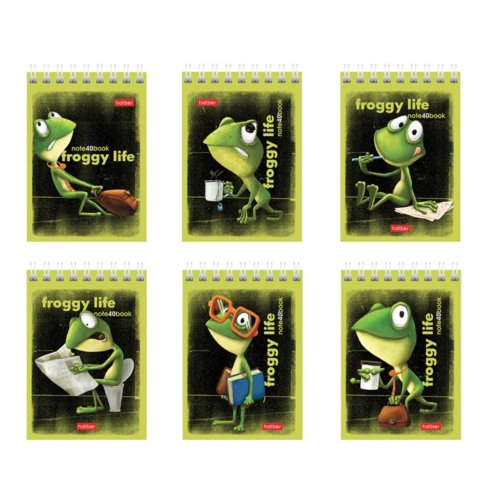 Блокнот МАЛЫЙ ФОРМАТ А7, 40 л., гребень, картон, клетка, HATBER, "Лягух Кир", 081184, 40Б7В1гр 117655