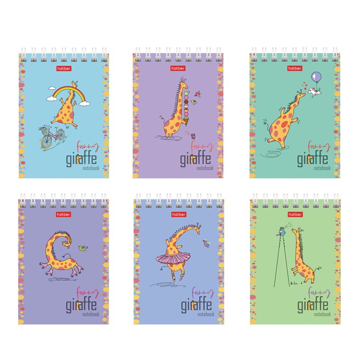 Блокнот МАЛЫЙ ФОРМАТ А7, 60 л., гребень, картон, клетка, HATBER, "Веселый жираф", 081165, 60Б7В1гр 117658