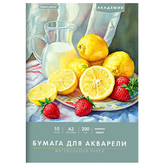 Папка для акварели БОЛЬШАЯ А3, 10 л., 200 г/м2, 297х420 мм, BRAUBERG АКАДЕМИЯ, "Летний натюрморт", 117741 117741
