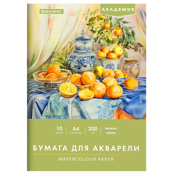 Папка для акварели А4, 10 л., 200 г/м2, 210х297 мм, BRAUBERG АКАДЕМИЯ, "Апельсины", 117743 117743