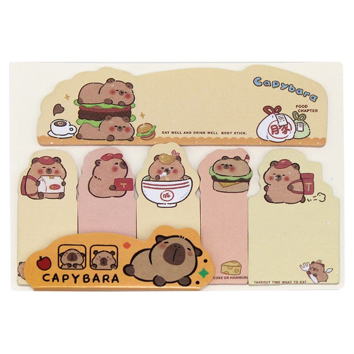 Закладки клейкие бумажные "Капибара" с печатью (6 видов х 15 листов), ассорти, 81278 117754