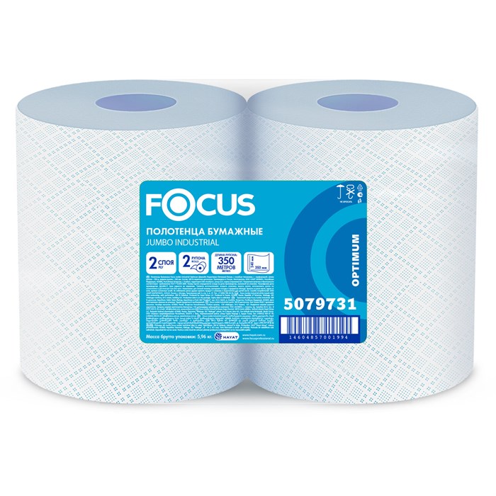 Бумага протирочная FOCUS (W1) Jumbo, 2 слоя, КОМПЛЕКТ 2 рулона, 350 м, 1000 листов, лист 24х35, 5079731 118576
