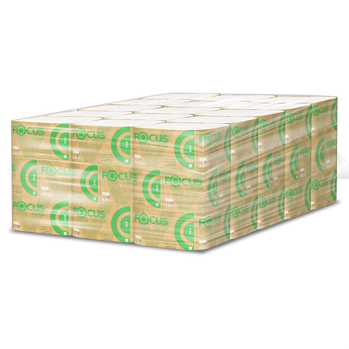 Полотенца бумажные 250 шт., FOCUS (Система H3) Eco, 1 слой, белые, КОМПЛЕКТ 15 пачек, 23х23 см, V-сложение, 5083741 118582