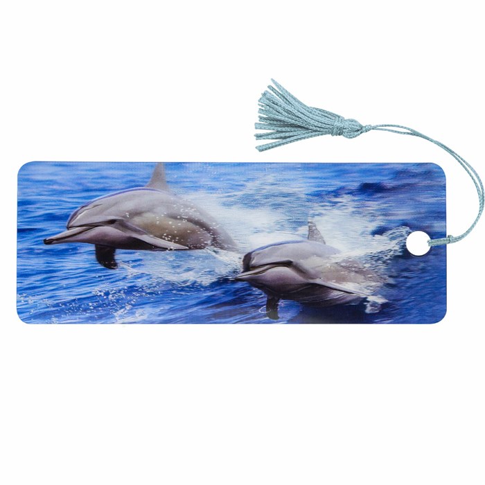 Закладка для книг с линейкой 3D-ОБЪЕМНАЯ BRAUBERG, "Дельфины", с декоративным шнурком, 128094 128094