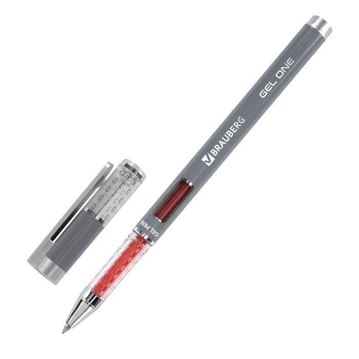 Ручка гелевая BRAUBERG "GEL ONE", КРАСНАЯ, стандартный узел 0,5 мм, линия письма 0,35 мм, 144038 144038