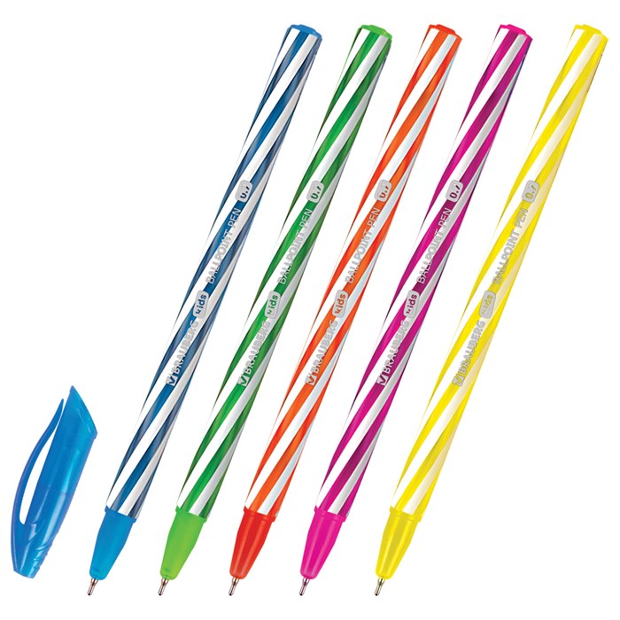 Ручка шариковая масляная BRAUBERG KIDS "TWIST", СИНЯЯ, корпус ассорти, пишущий узел 0,7 мм, линия письма 0,35 мм, 144104 144104