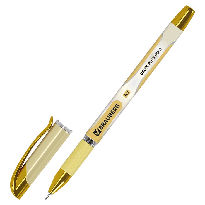 Ручка шариковая масляная с грипом BRAUBERG "Delta Plus Gold", СИНЯЯ, пишущий узел 0,7 мм, линия письма 0,35 мм, 144256 144256
