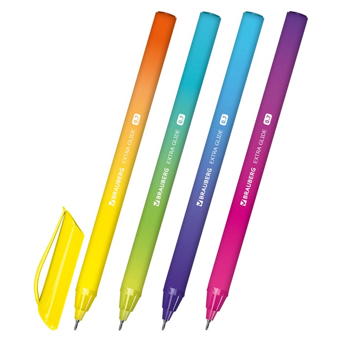Ручка шариковая масляная BRAUBERG "Extra Glide DZ", СИНЯЯ, трехгранная, корпус ассорти, игольчатый наконечник 0,7 мм, линия 0,5 мм, 144263 144263
