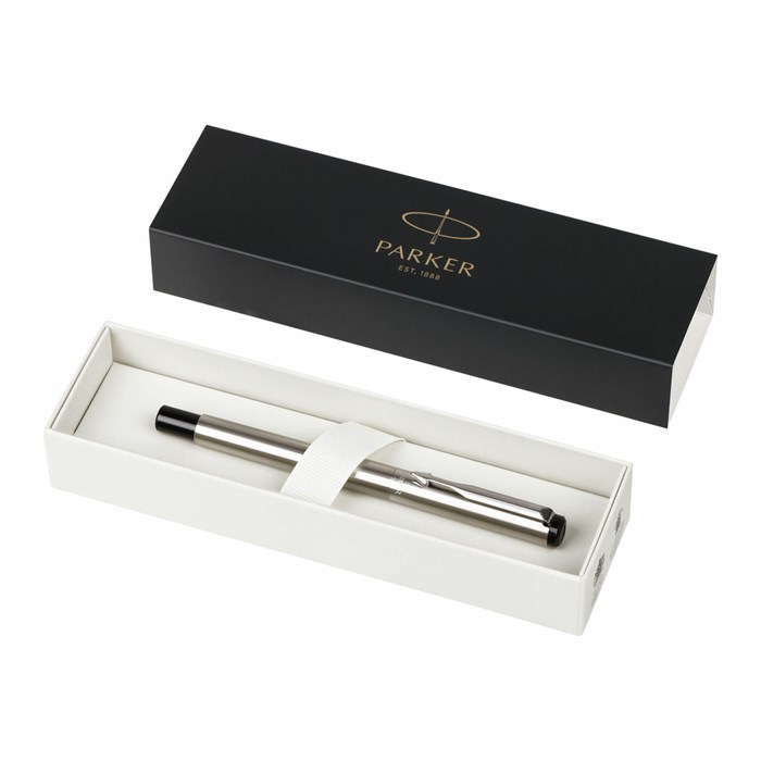 Ручка перьевая PARKER "Vector Stainless Steel", корпус серебристый, детали из нержавеющей стали, синяя, S0029690 144353