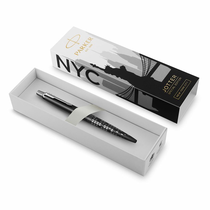 Ручка шариковая PARKER "Jotter New York Black CT", корпус черный лак, детали из нержавеющей стали, синяя, 2187554 144356