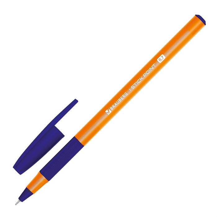 Ручка шариковая с грипом BRAUBERG "i-STICK POINT ORANGE", СИНЯЯ, пишущий узел 0,7 мм, линия письма 0,35 мм, 144386 144386