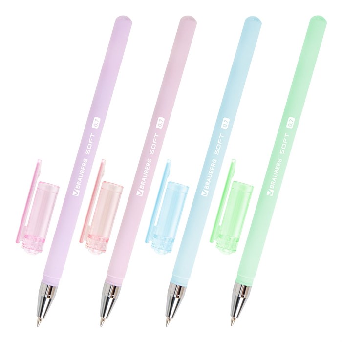 Ручка шариковая BRAUBERG "SOFT PASTEL", СИНЯЯ, корпус ассорти, узел 0,7 мм, линия 0,35 мм, 144397 144397