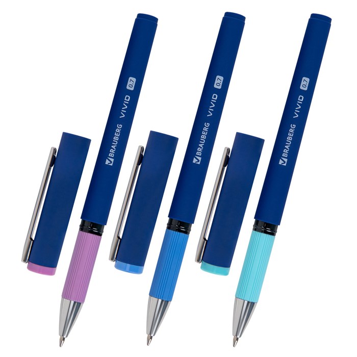Ручка шариковая с грипом BRAUBERG "VIVID PASTEL", СИНЯЯ, SOFT TOUCH покрытие, узел 0,7 мм, линия письма 0,35 мм, 144399 144399