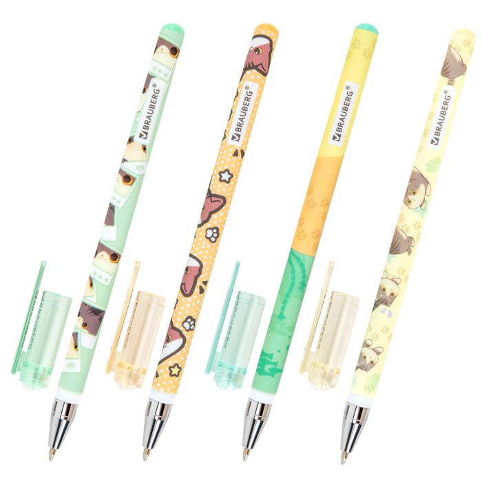 Ручка шариковая с принтом BRAUBERG "МИЛЫЕ КОТЫ", СИНЯЯ, SOFT TOUCH покрытие, узел 0,7 мм, линия письма 0,35 мм, 144478 144478