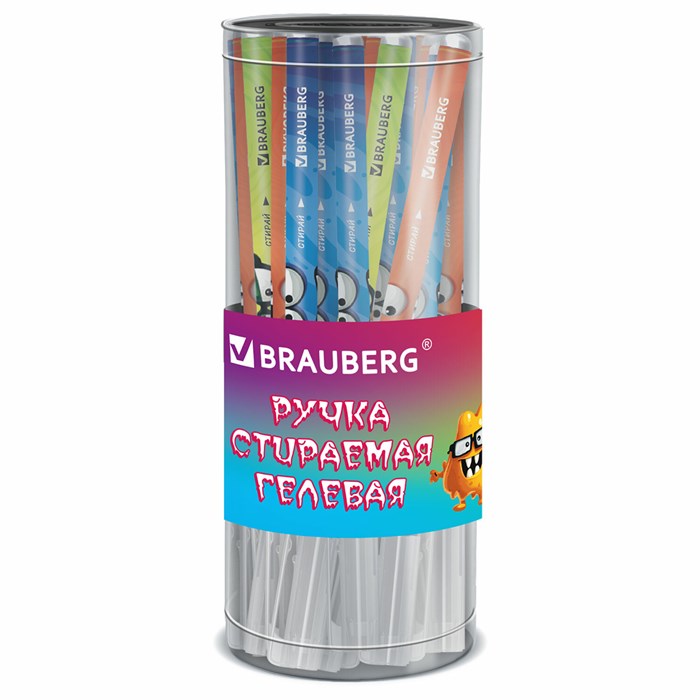 Ручка стираемая гелевая, кросс-серия "МОНСТРИКИ", BRAUBERG, СИНЯЯ, корпус ассорти, игольчатый наконечник 0,5 мм, линия 0,35 мм, 144484 144484