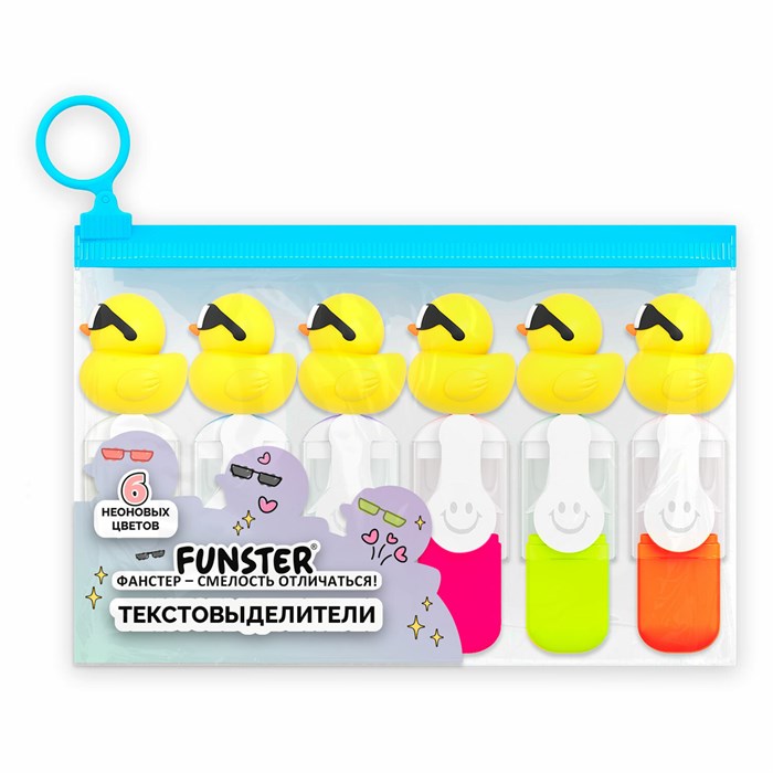 Набор текстовыделителей с топперами 6 ЦВЕТОВ НЕОН, "КРУТЫЕ УТЯТА", линия 1-4 мм, FUNSTER (ФАНСТЕР), 152647 152647