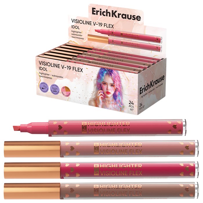 Текстовыделитель с гибким наконечником ERICH KRAUSE "Visioline V-19 Flex Idol", АССОРТИ, 63551 152664