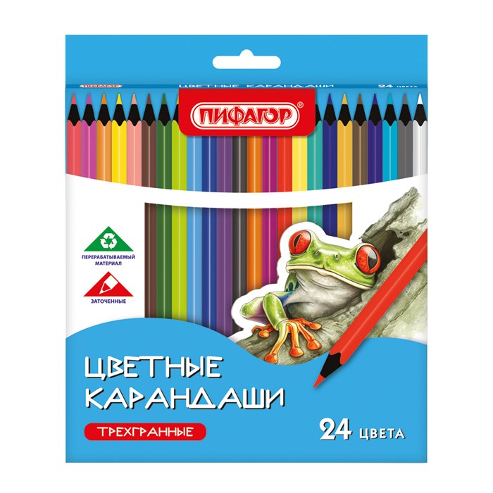 Карандаши цветные ПИФАГОР СТАНДАРТ 24 цвета, трехгранный корпус, 182088 182088