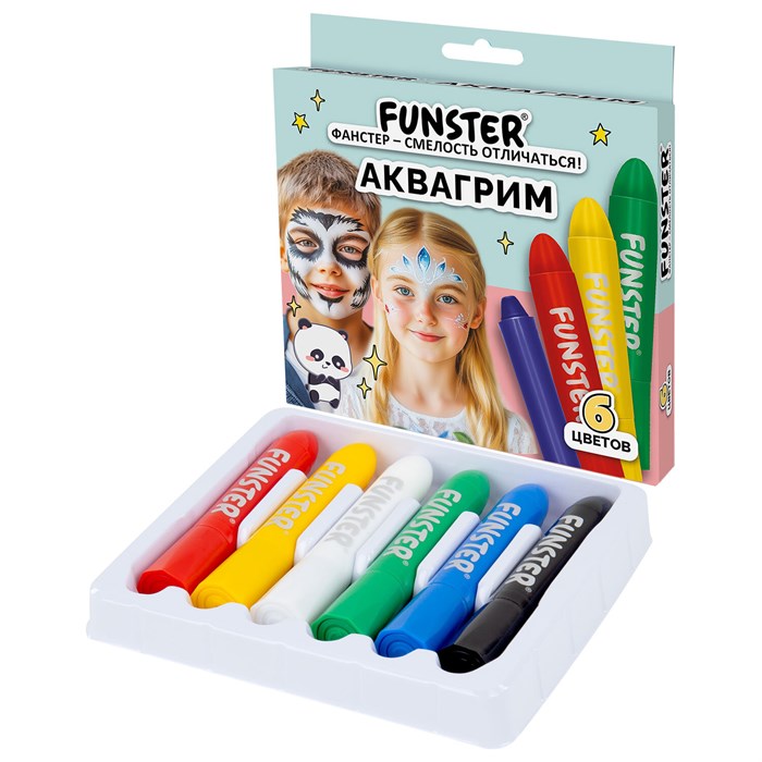 Аквагрим для лица и тела, 6 ярких цветов, FUNSTER (ФАНСТЕР), легко смываются, 192571 192571