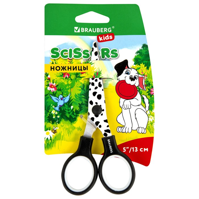 Ножницы 130 мм с цветной печатью "Далматин", чёрно-белые, закругленные, BRAUBERG KIDS, 232276 232276