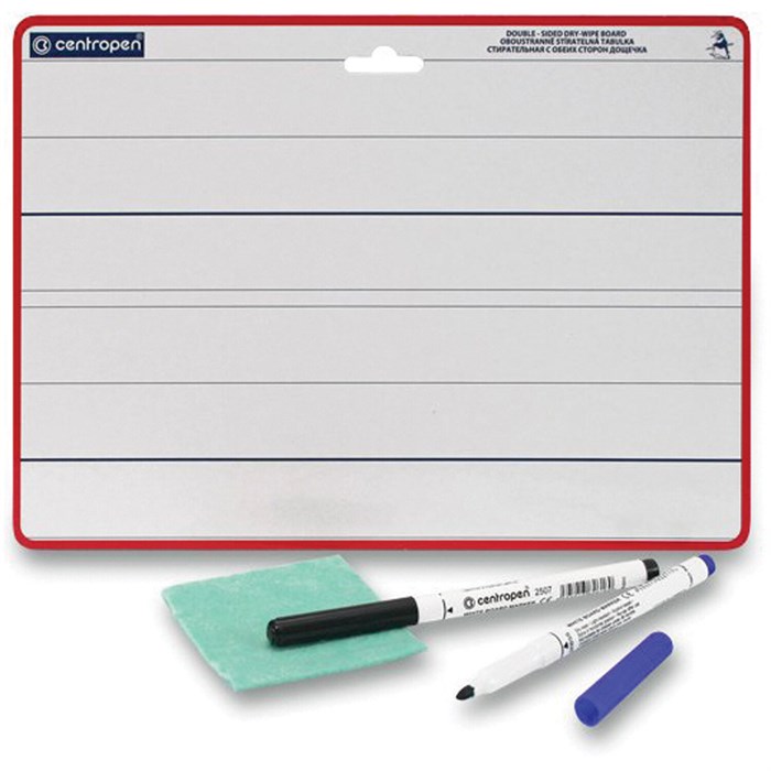 Доска двусторонняя маркерная А4 (297х210 мм), БЕЛАЯ/ЛИНИЯ, 2 маркера + салфетка, CENTROPEN, 7719, 577190201 237809