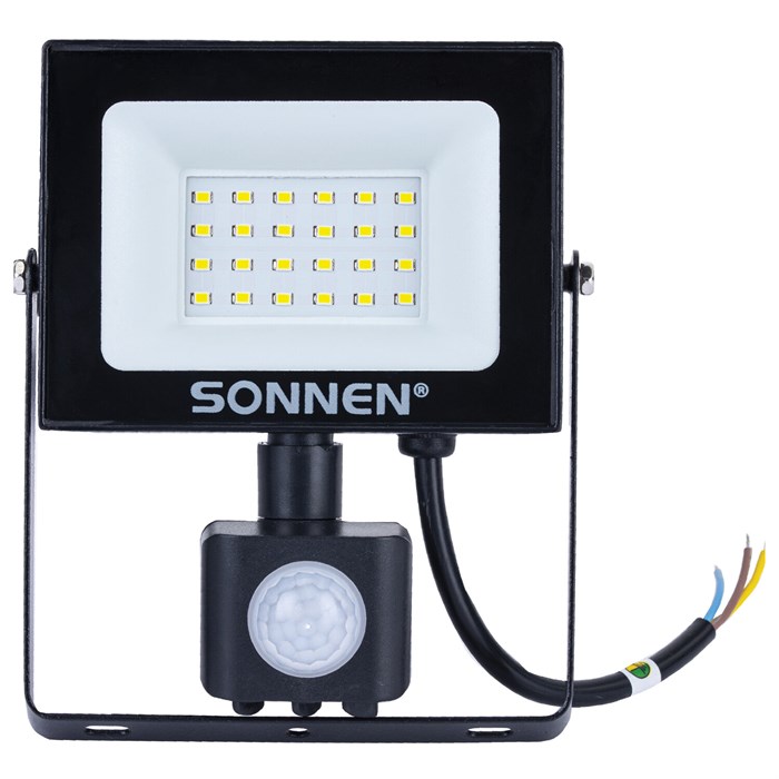 Прожектор светодиодный с датчиком движения 20 Вт, 6500 К, 1600 Лм, 20 м2, IP65, 122х146х51 мм, черный, SONNEN, 238416 238416