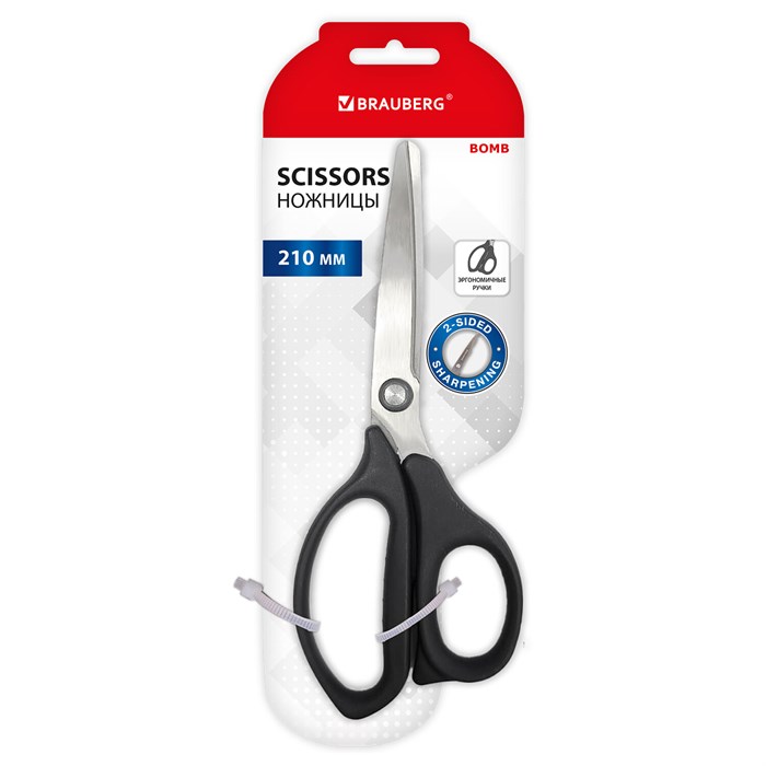 Ножницы BRAUBERG "BOMB", 210 мм, графитовый цвет, 2-х сторонняя заточка, эргономичные, 238856 238856