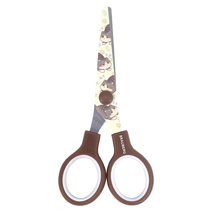 Ножницы 130 мм коричневые, с цветной печатью "Милые котики", BRAUBERG CUTE CATS, 2389957, 238957 238957