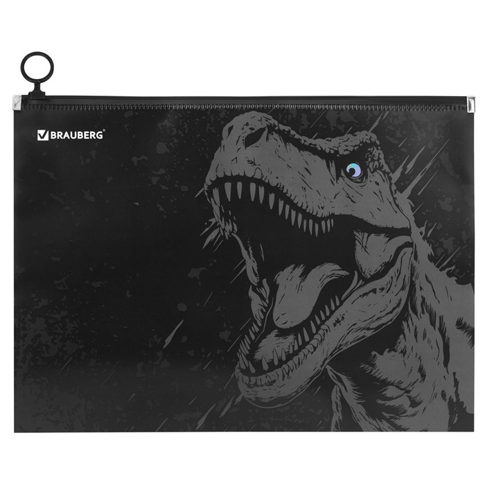 Папка для тетрадей BRAUBERG А4, 1 отделение, пластик, на zip-lock молнии, "Scary dino", 273321 273321