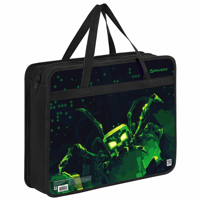 Папка на молнии с ручками BRAUBERG А4, 1 отделение, пластик, 80 мм, "Ominous spider", 273371 273371