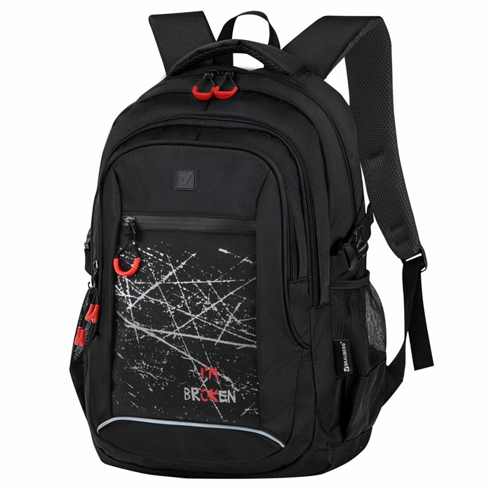 Рюкзак BRAUBERG CONTENT универсальный, 3 отделения, светоотражающий принт, "Br(ok)en", 47х33х18 см, 273845 273845