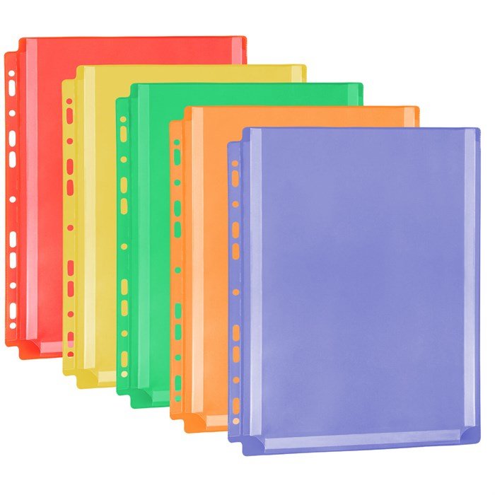 Папки-файлы с перфорацией БОЛЬШОЙ ВМЕСТИМОСТИ до 250 листов, ЦВЕТНЫЕ, А4, КОМПЛЕКТ 5 шт., STAFF, 274081 274081