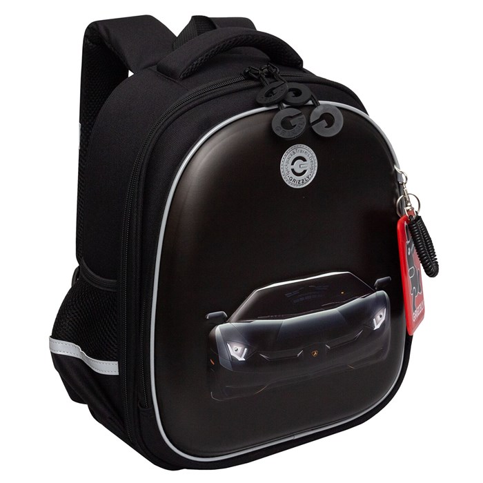 Ранец GRIZZLY анатомическая спинка, c бейджем, для мальчиков, "BLACK CAR", 36х28х20 см, RAz-587-7/1 274153