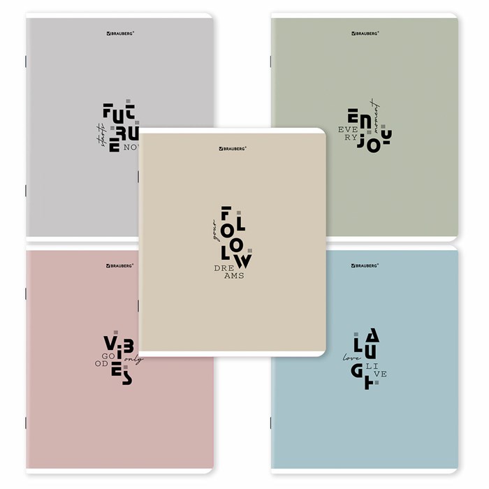 Тетрадь А5, 48 л., BRAUBERG, скоба, клетка, матовая ламинация, "Однотонный_Пастель_2", (микс в спайке), 405336 405336