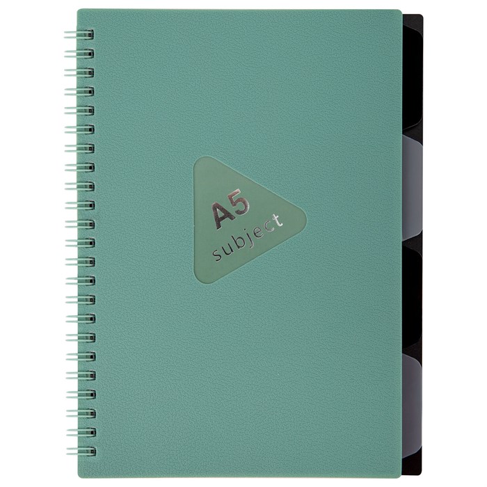 Тетрадь обложка пластик, А5 80 л., гребень, 4 разделителя, клетка, BRAUBERG, зеленый, 405367 405367