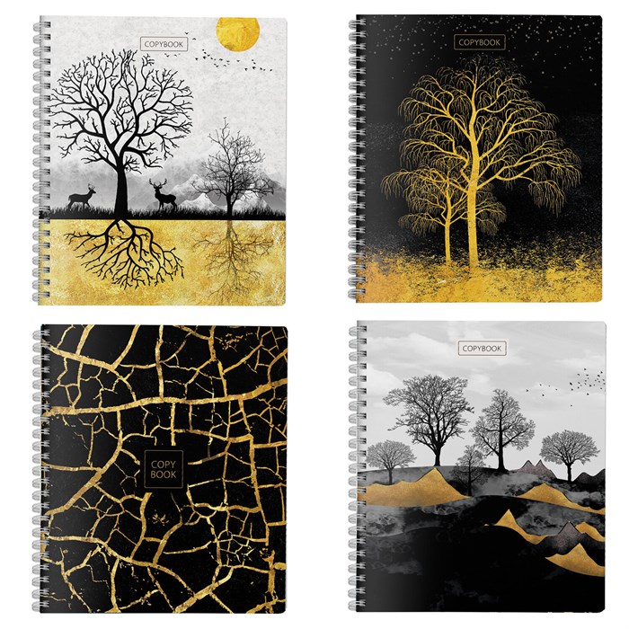 Тетрадь А5 96 л., ПЗБМ гребень, клетка, матовая ламинация, фольга, брайль, "Золотая осень" (микс в спайке), 23331 405406