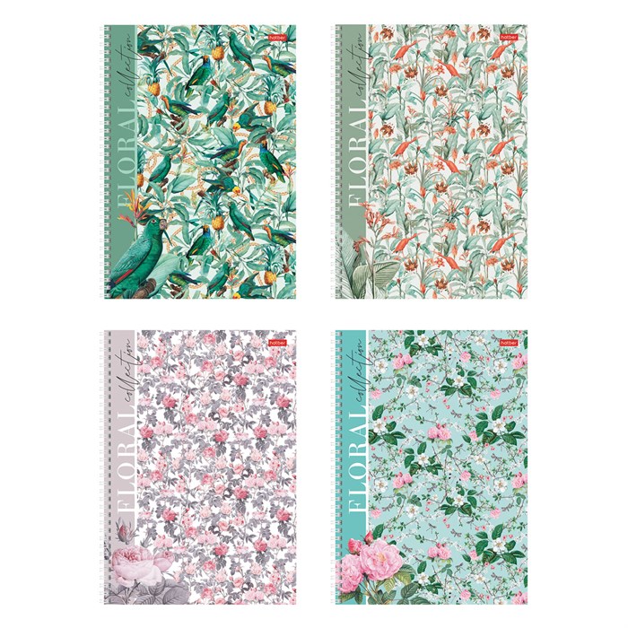 Тетрадь А4 80 л., HATBER, гребень, клетка, матовая ламинация, "Floral collection" (микс в спайке), 082972, 80Т4лВ1гр 405420