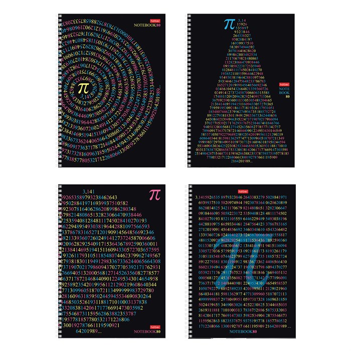 Тетрадь А4 80 л., HATBER, гребень, клетка, обложка картон, "Число Пи" (микс в спайке), 077327, 80Т4В1гр 405423