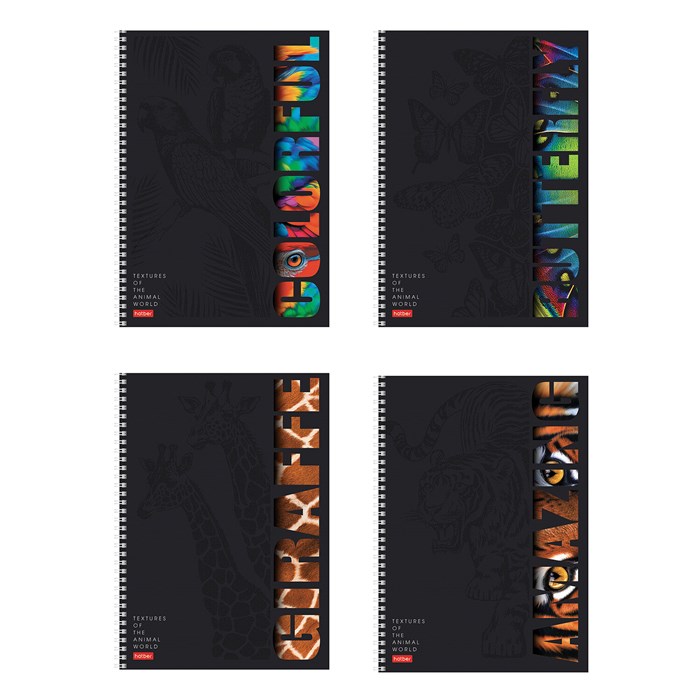 Тетрадь А4 96 л., HATBER, гребень, клетка, матовая ламинация, 3D-лак, "Animals print" (микс), 085842, 96Т4лолВ1гр 405426