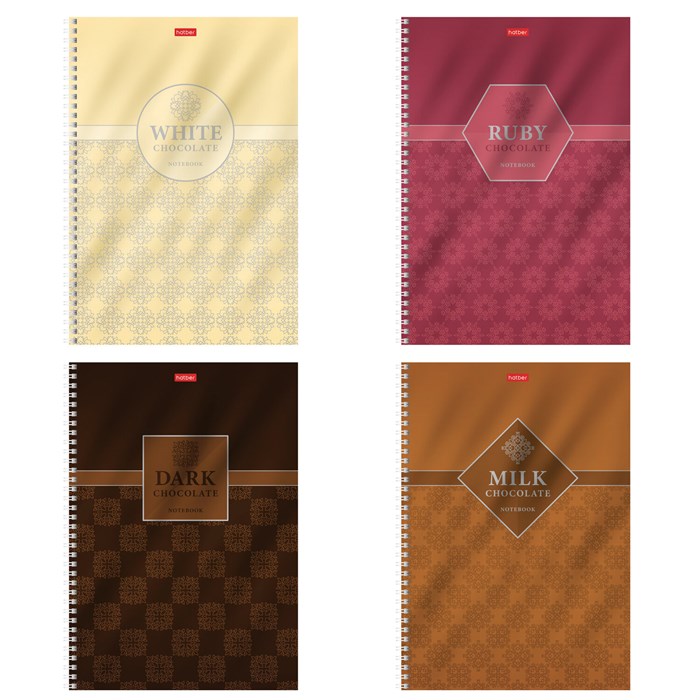Тетрадь А4 96 л., HATBER, гребень, клетка, металлизированный картон, выборочный лак, "Chocolate" (микс), 083451, 96Т4мтлВ1гр 405430