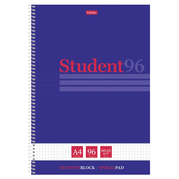 Тетрадь А4 96 л., HATBER, спираль, клетка, матовая ламинация, тиснение, "Студенту_Синяя", 081327, 96Т4лтВ1сп29868 405438