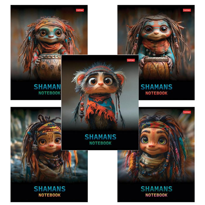 Тетрадь А5 48 л., HATBER скоба, клетка, глянцевая ламинация, "Шаманы" (микс в спайке), 088374, 48Т5лВ1 405447