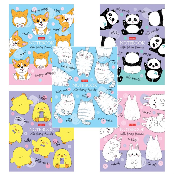 Тетрадь А5 48 л., HATBER скоба, клетка, матовая ламинация, "Пушистые хвостики" (микс в спайке), 079183, 48Т5лВ1 405452