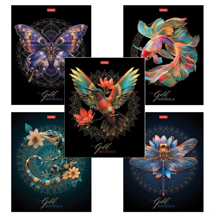 Тетрадь А5, 96 л., HATBER, скоба, клетка, матовая ламинация, 3D-фольга, "Золотая романтика" (микс), 089287, 96Т5лофВ1 405481