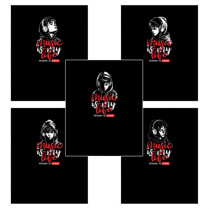 Тетрадь А5 48 л. HATBER скоба, клетка, выборочный лак, "Music is my life" (микс в спайке), 091471, 48Т5вмВ1 405564